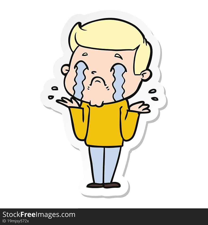 sticker of a cartoon man crying