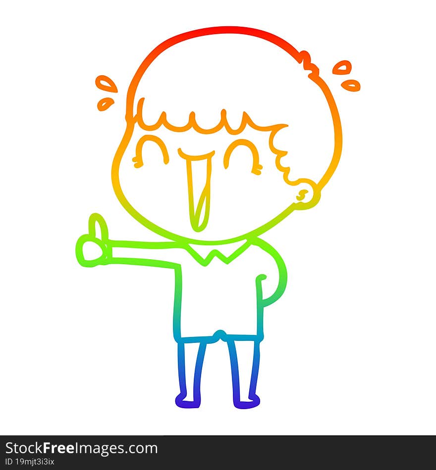 Rainbow Gradient Line Drawing Laughing Cartoon Man