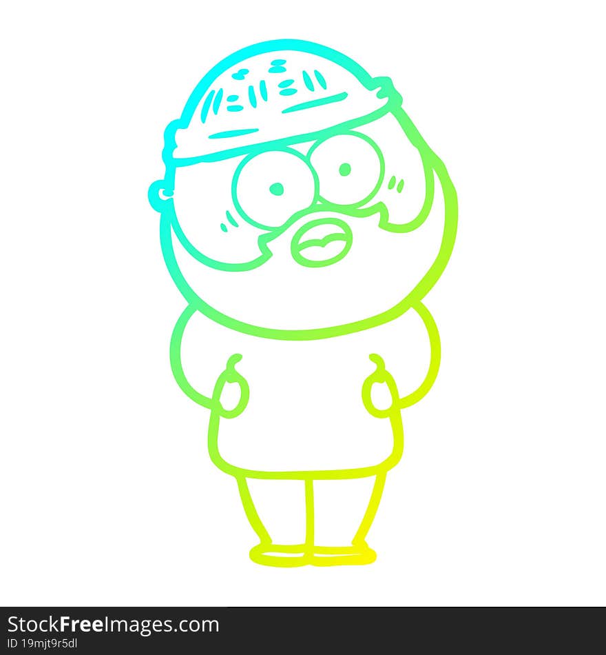 Cold Gradient Line Drawing Cartoon Surprised Bearded Man