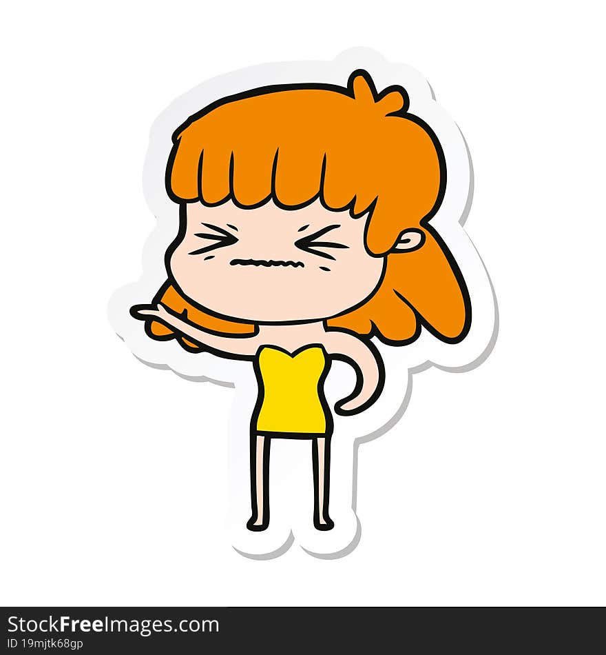 sticker of a cartoon angry girl