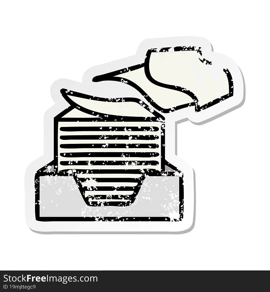 distressed sticker of a cute cartoon stack of office papers