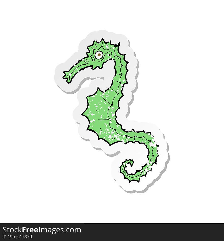 retro distressed sticker of a cartoon sea horse