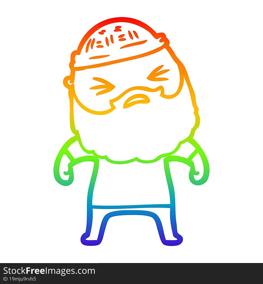 rainbow gradient line drawing cartoon man with beard