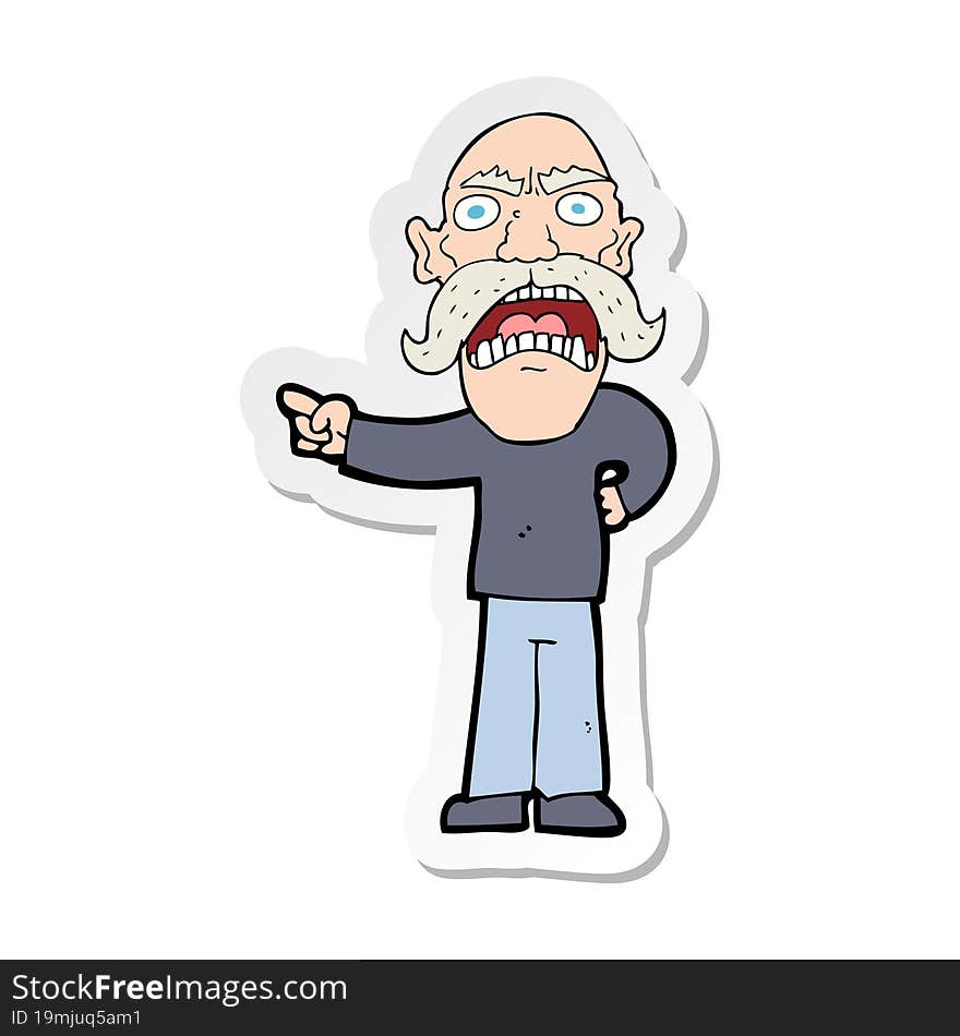 Sticker Of A Cartoon Angry Old Man