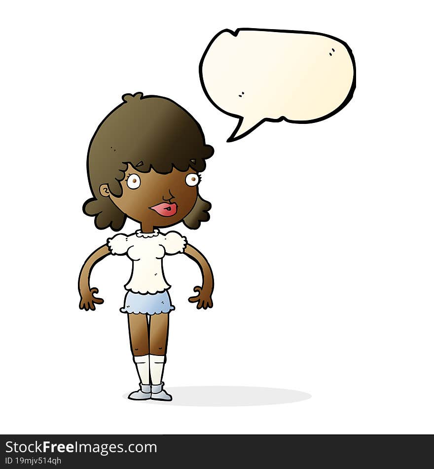 cartoon happy woman with speech bubble