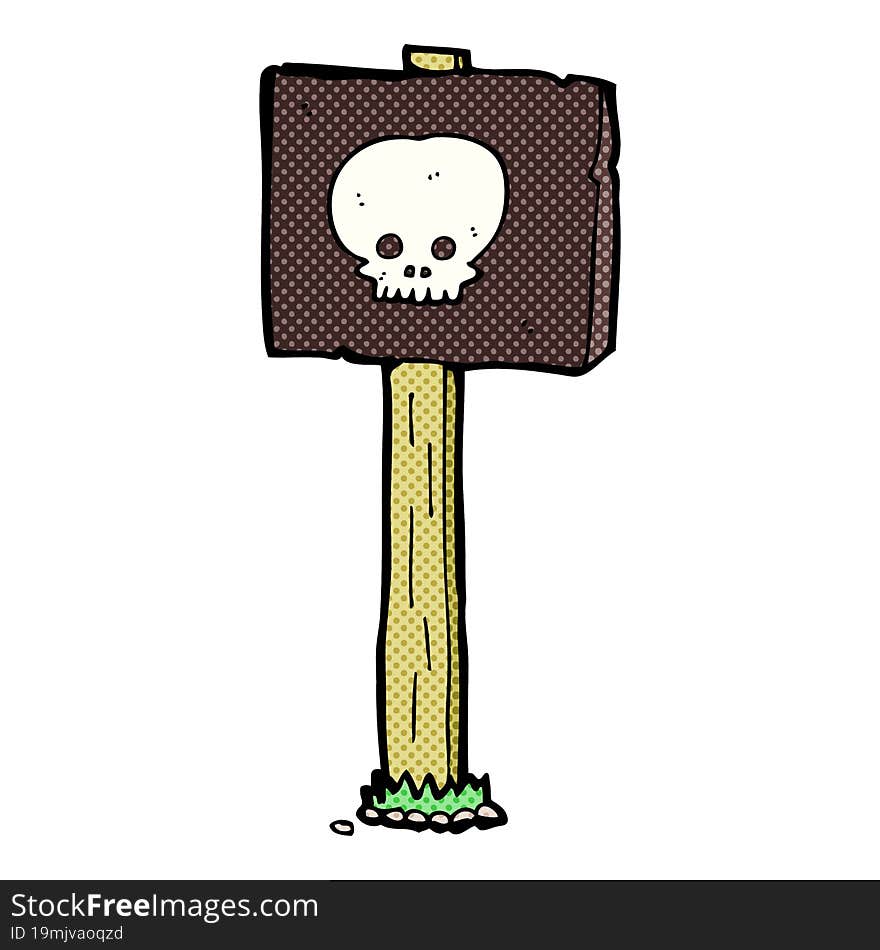 cartoon spooky skull signpost