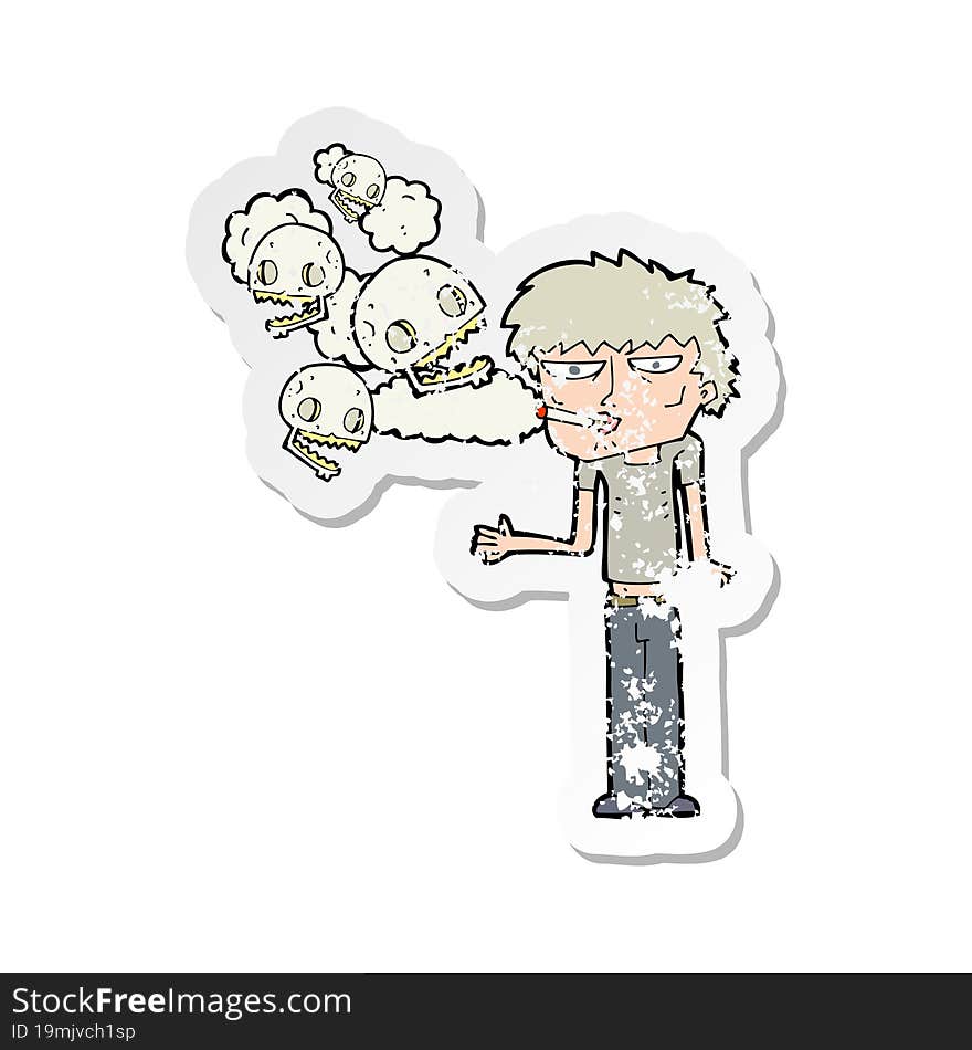 retro distressed sticker of a cartoon smoker