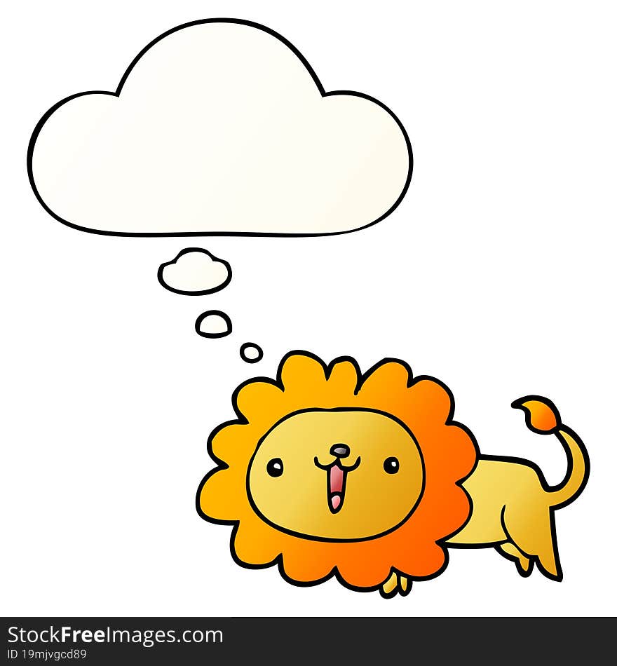 cute cartoon lion and thought bubble in smooth gradient style