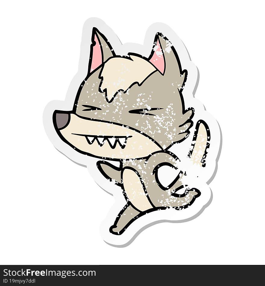 distressed sticker of a angry wolf running