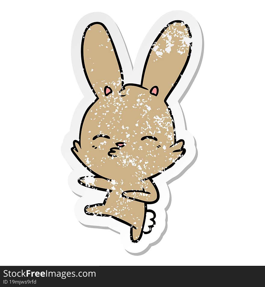 Distressed Sticker Of A Curious Bunny Cartoon