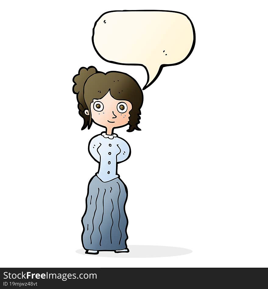 cartoon happy woman with speech bubble