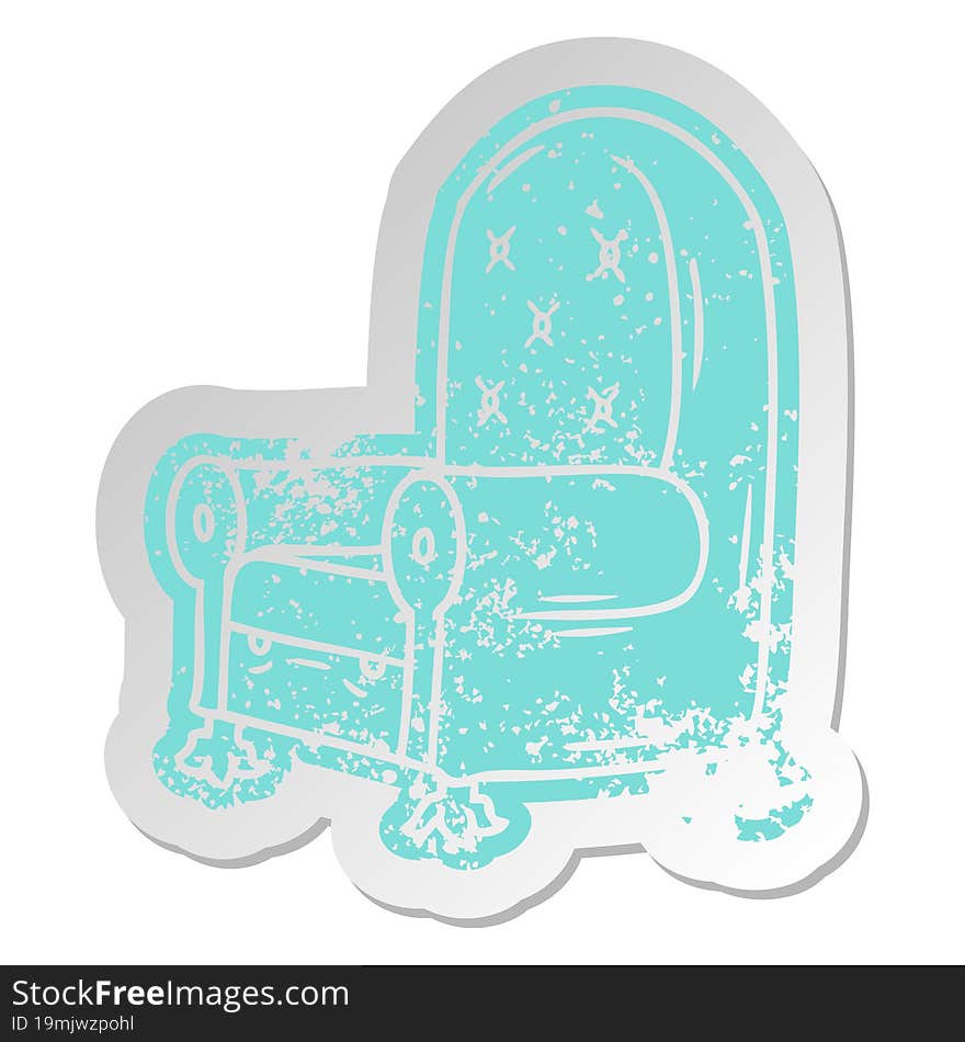 distressed old cartoon sticker of a blue arm chair. distressed old cartoon sticker of a blue arm chair