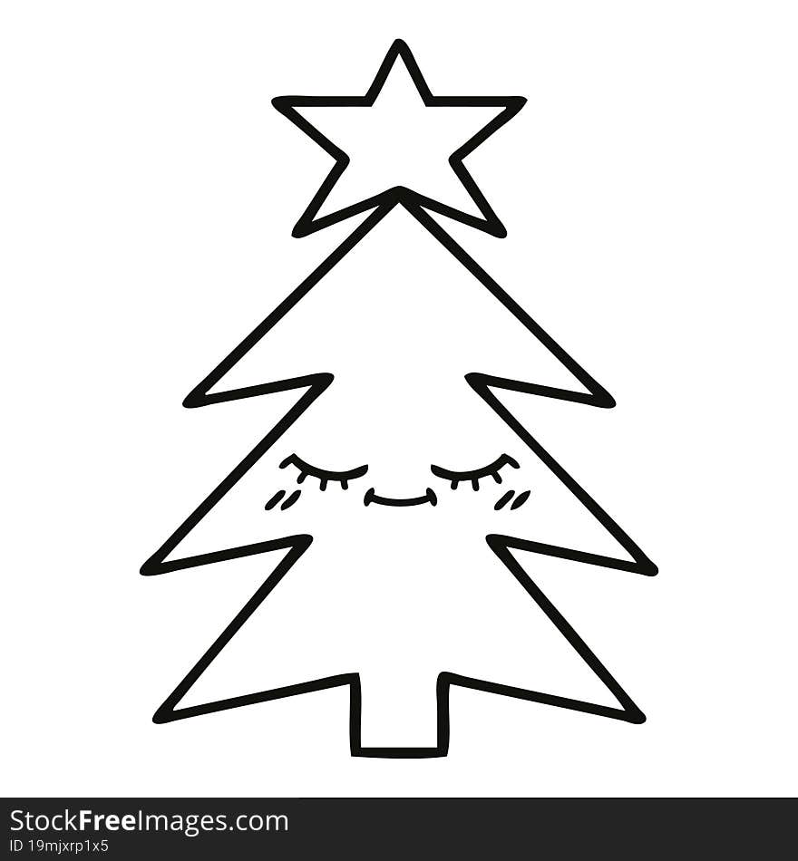 line drawing cartoon of a christmas tree