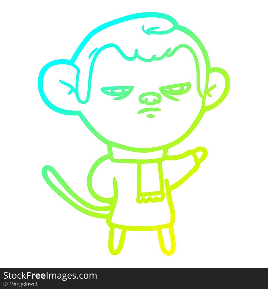 cold gradient line drawing of a cartoon monkey