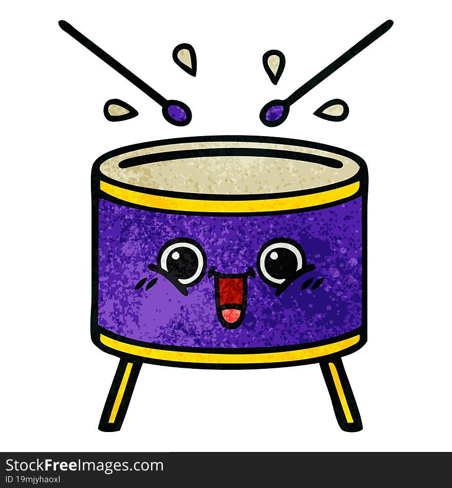 retro grunge texture cartoon of a drum