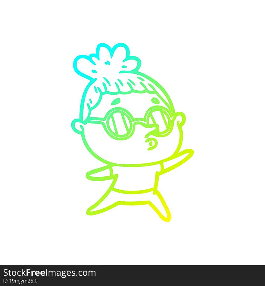 Cold Gradient Line Drawing Cartoon Woman Wearing Glasses