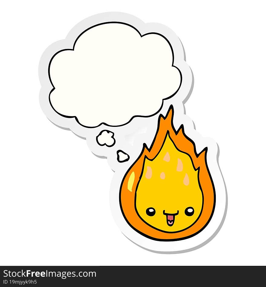 cartoon flame and thought bubble as a printed sticker