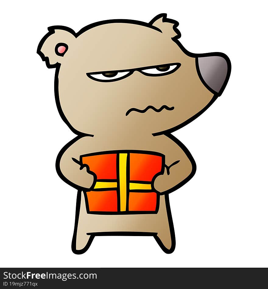 angry bear cartoon holding present. angry bear cartoon holding present