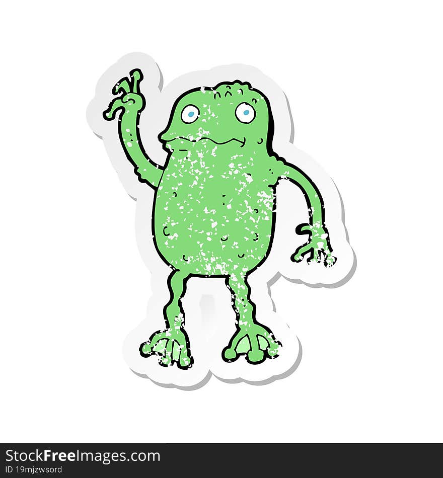 Retro Distressed Sticker Of A Cartoon Frog