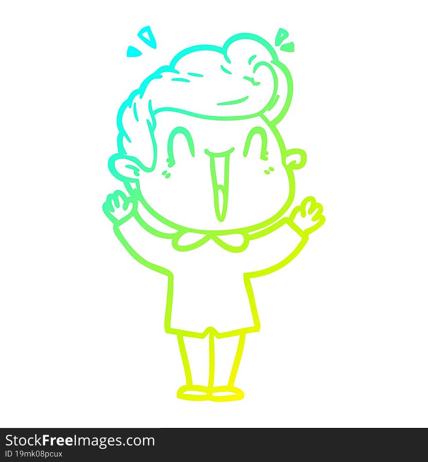 cold gradient line drawing of a cartoon excited man