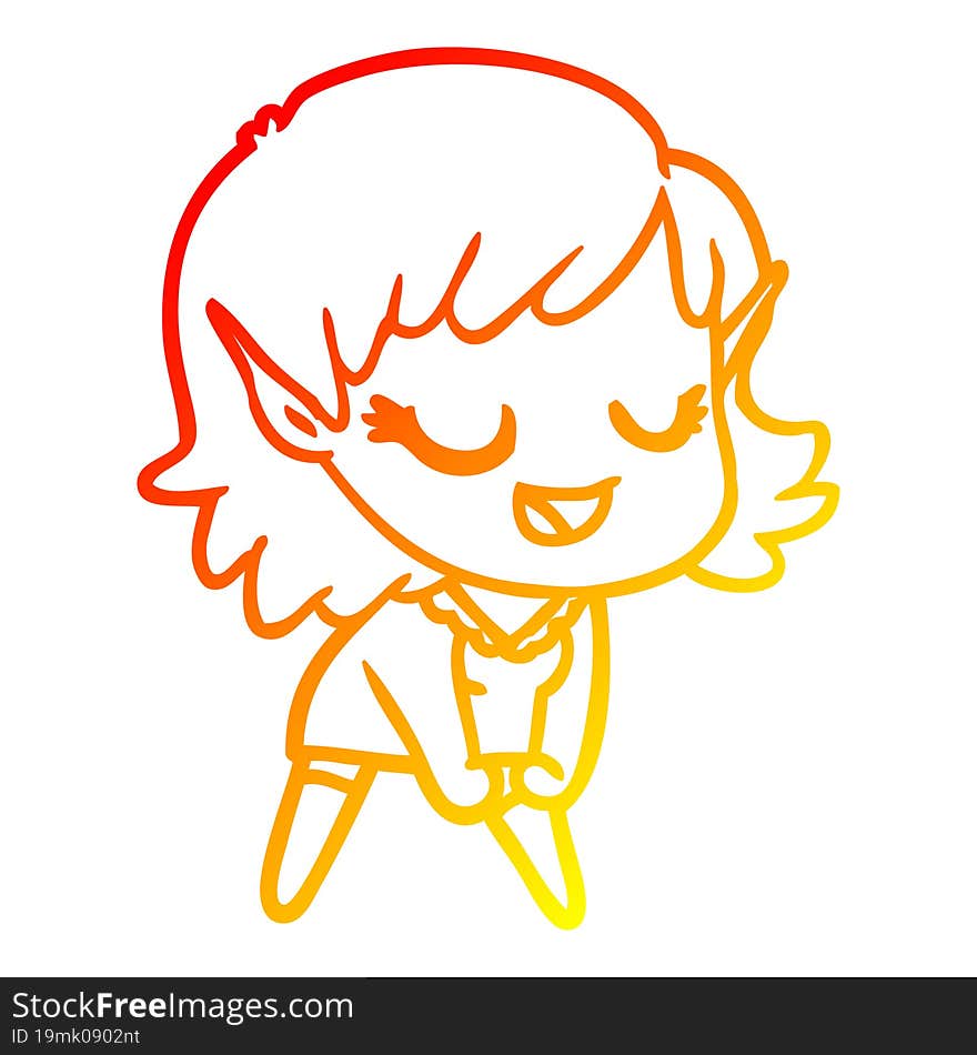 warm gradient line drawing happy cartoon elf girl