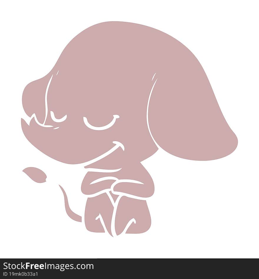 Flat Color Style Cartoon Smiling Elephant