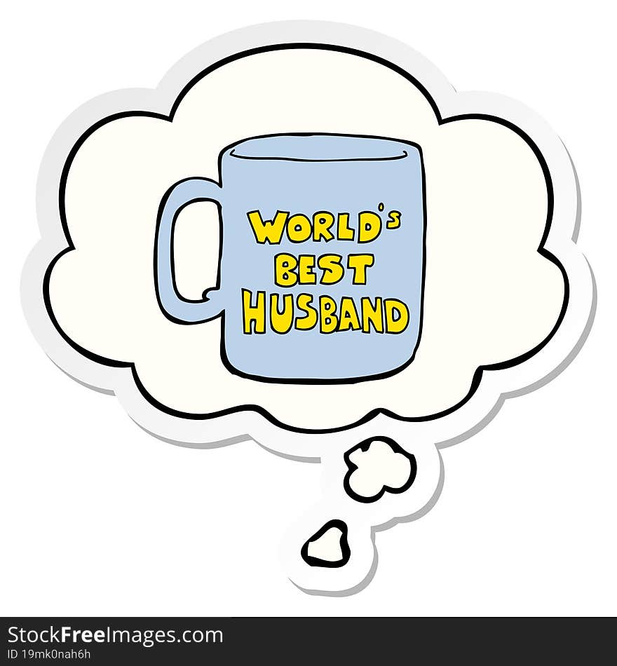 worlds best husband mug and thought bubble as a printed sticker