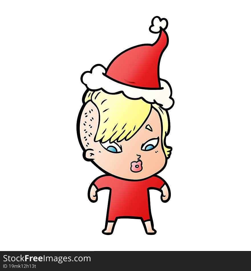 Gradient Cartoon Of A Surprised Girl Wearing Santa Hat