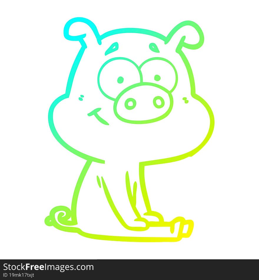 cold gradient line drawing happy cartoon pig sitting