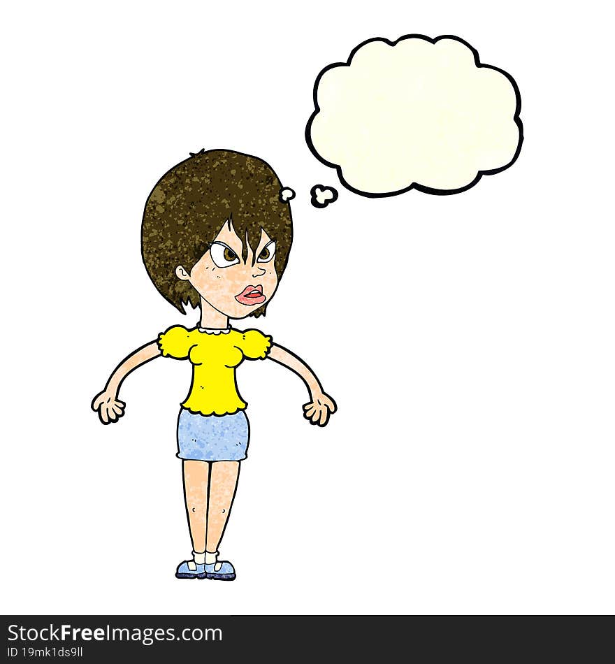 cartoon annoyed woman with thought bubble