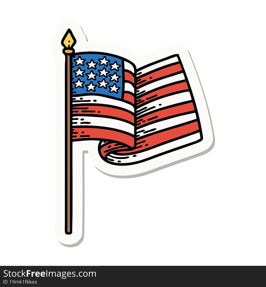 sticker of tattoo in traditional style of the american flag. sticker of tattoo in traditional style of the american flag