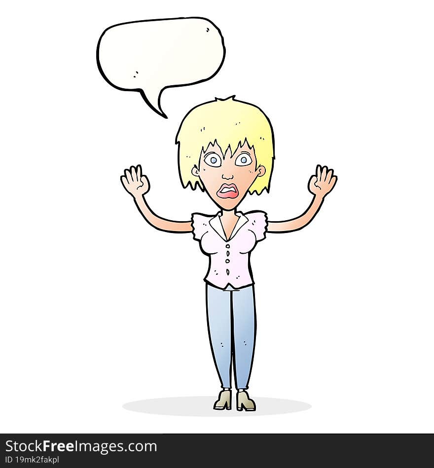 cartoon woman stressing out with speech bubble