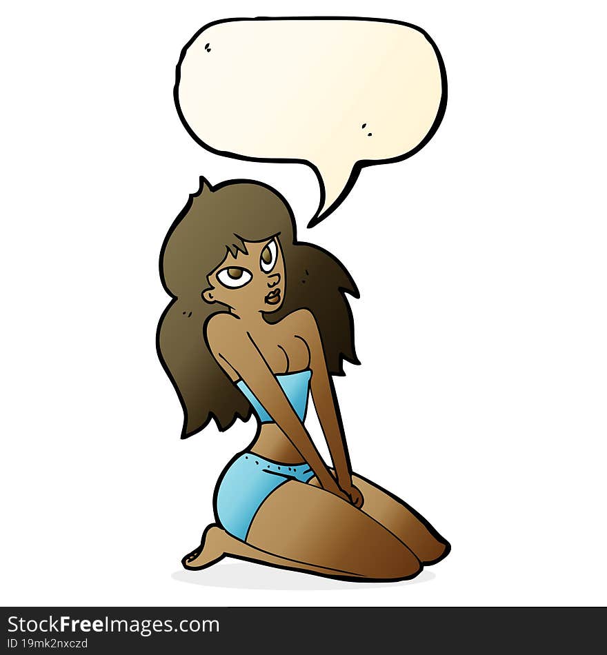 cartoon woman in skimpy clothing with speech bubble