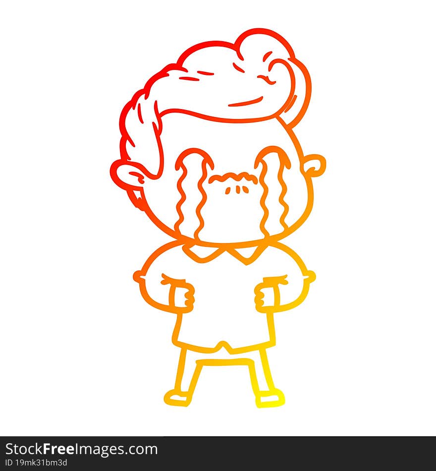 warm gradient line drawing of a cartoon man crying