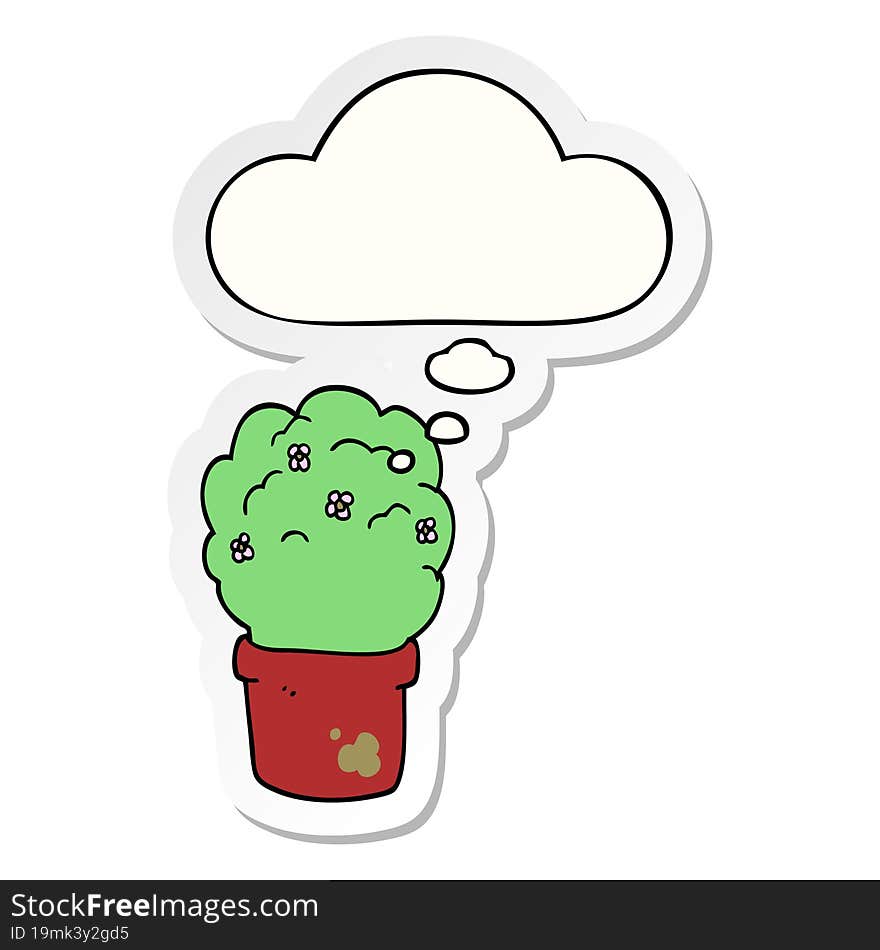 cartoon shrub and thought bubble as a printed sticker