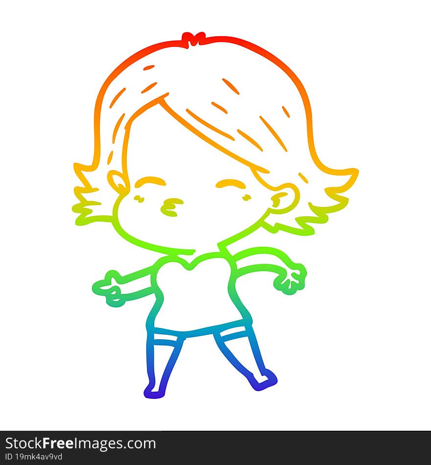 rainbow gradient line drawing cartoon woman pointing