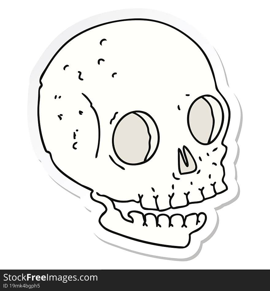 sticker of a quirky hand drawn cartoon skull