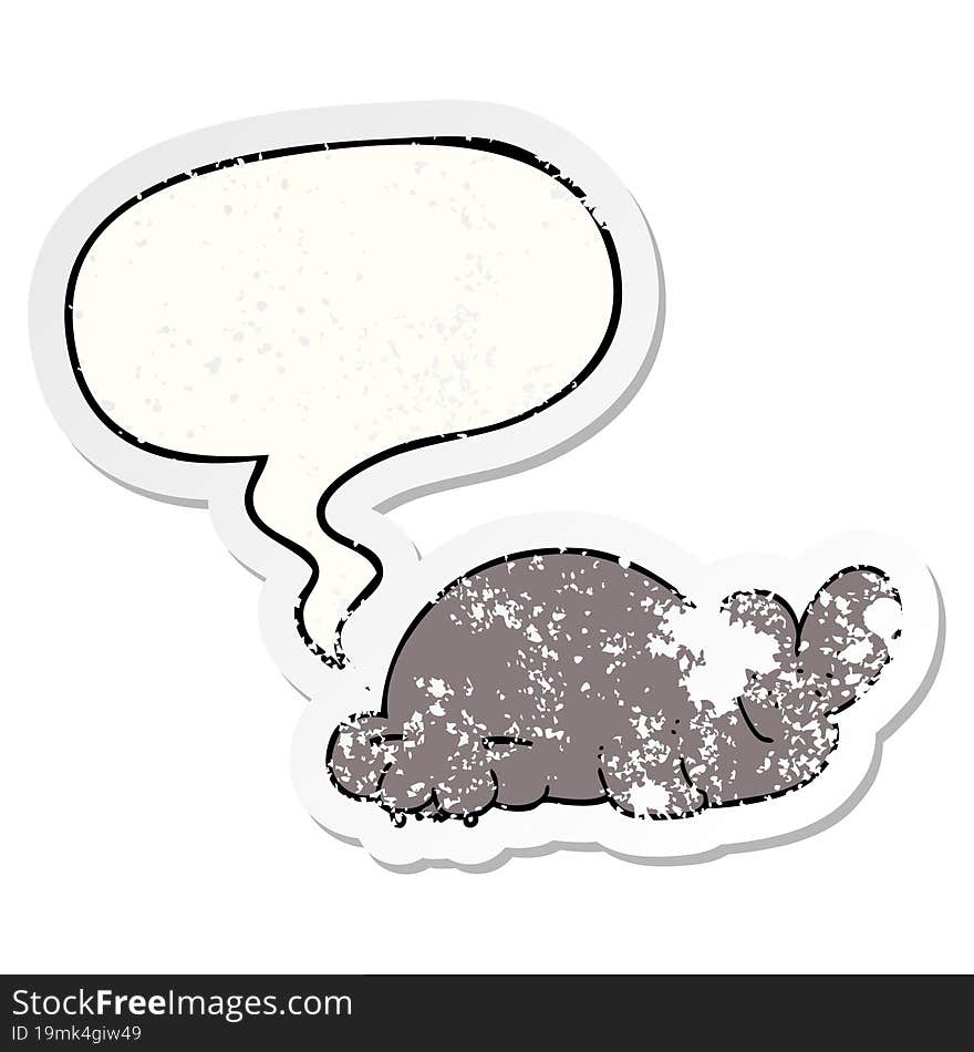 cartoon seal and speech bubble distressed sticker