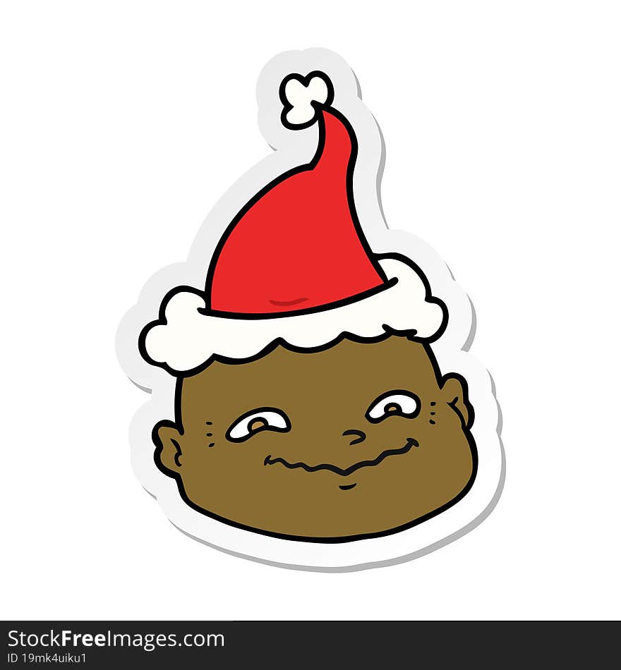 Sticker Cartoon Of A Bald Man Wearing Santa Hat