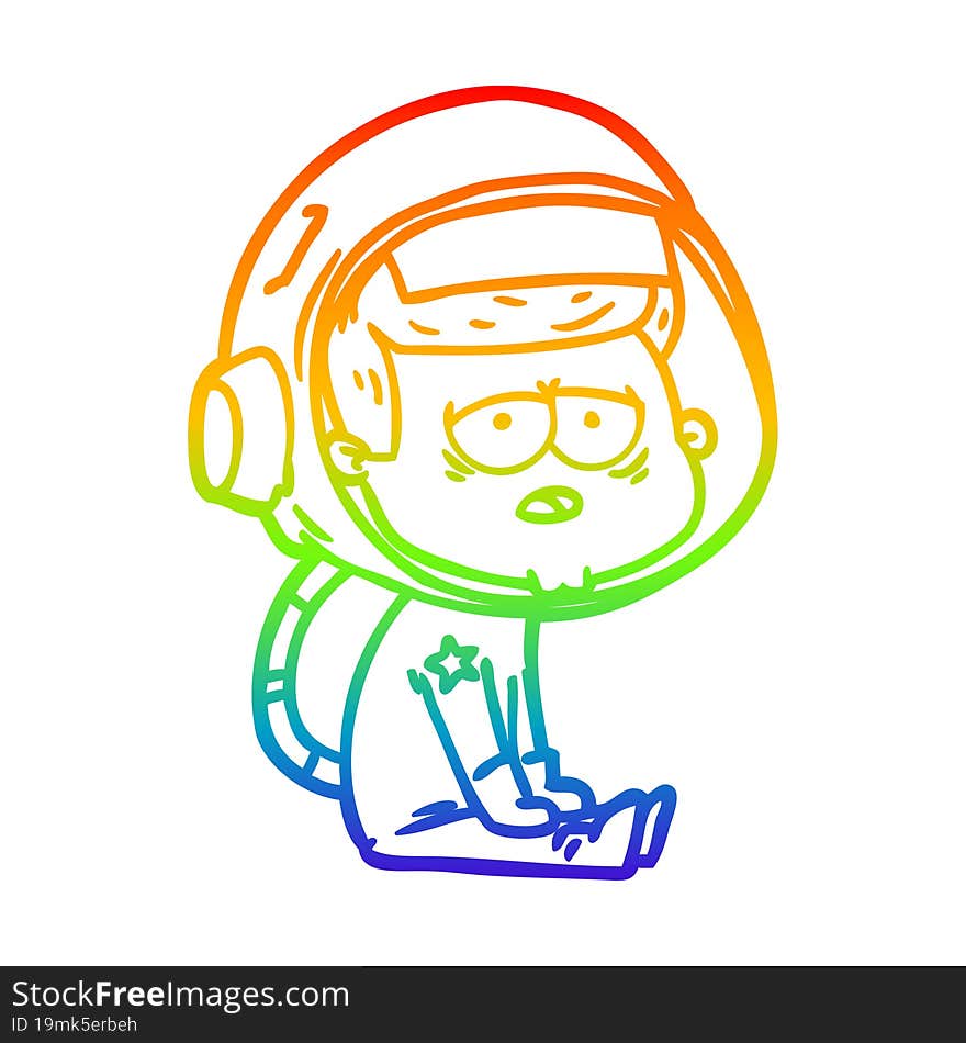 rainbow gradient line drawing cartoon tired astronaut