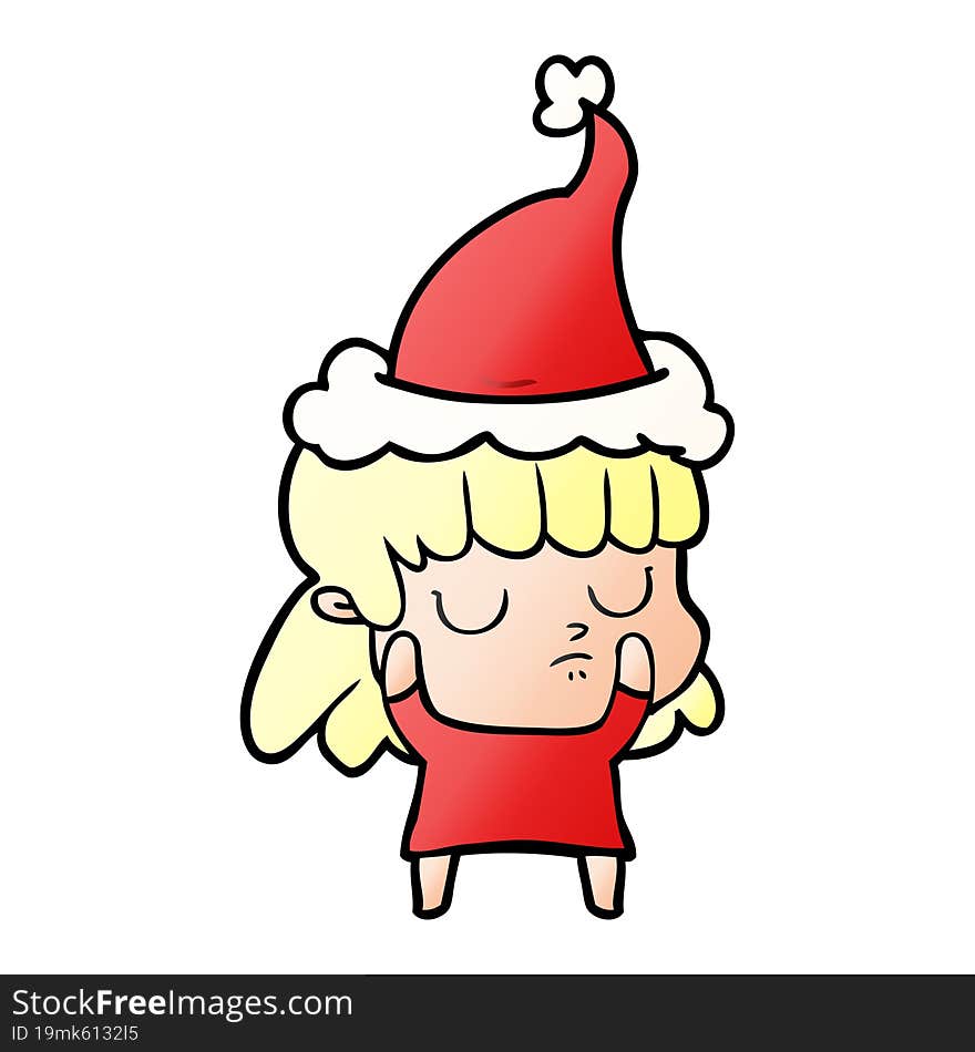 gradient cartoon of a indifferent woman wearing santa hat