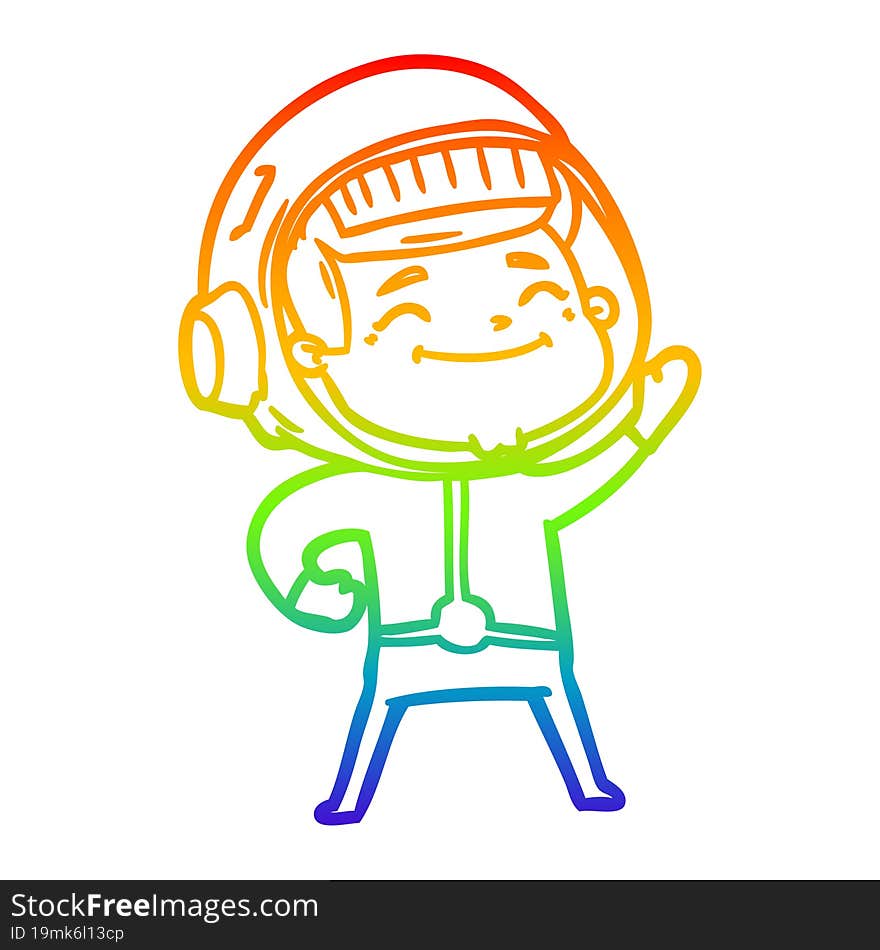 Rainbow Gradient Line Drawing Happy Cartoon Astronaut