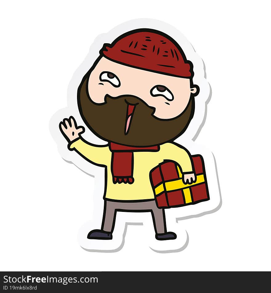 Sticker Of A Cartoon Happy Bearded Man