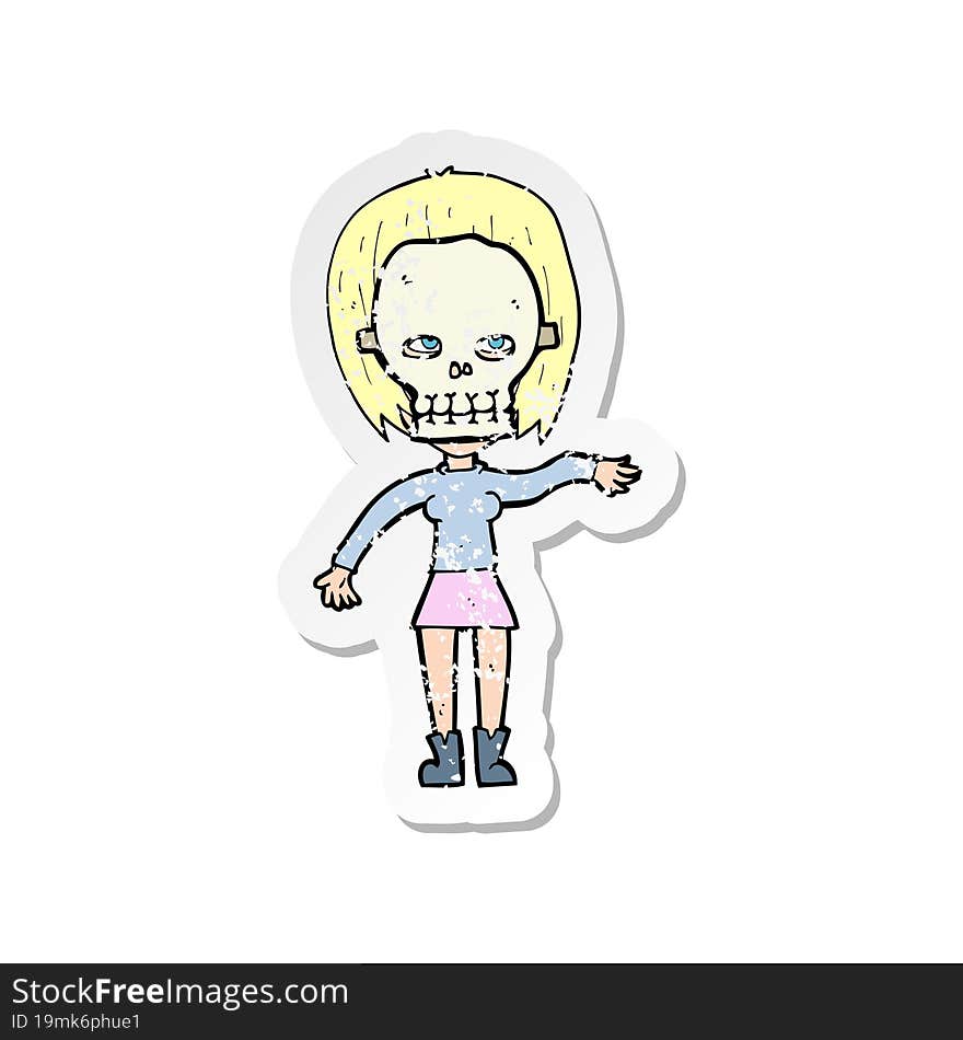 Retro Distressed Sticker Of A Girl Wearing Skull Mask