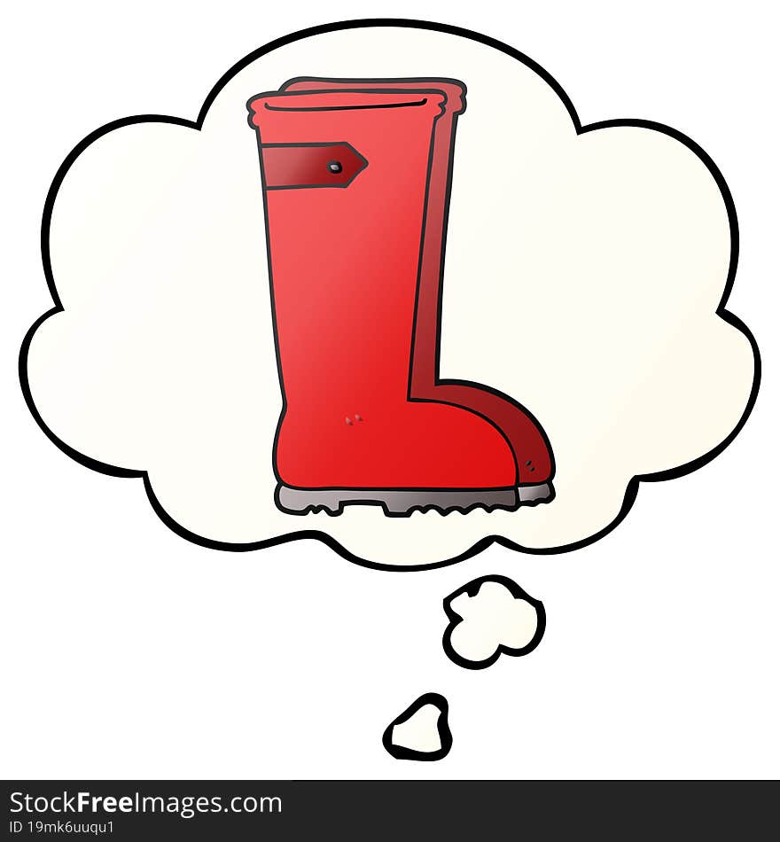 Cartoon Wellington Boots And Thought Bubble In Smooth Gradient Style