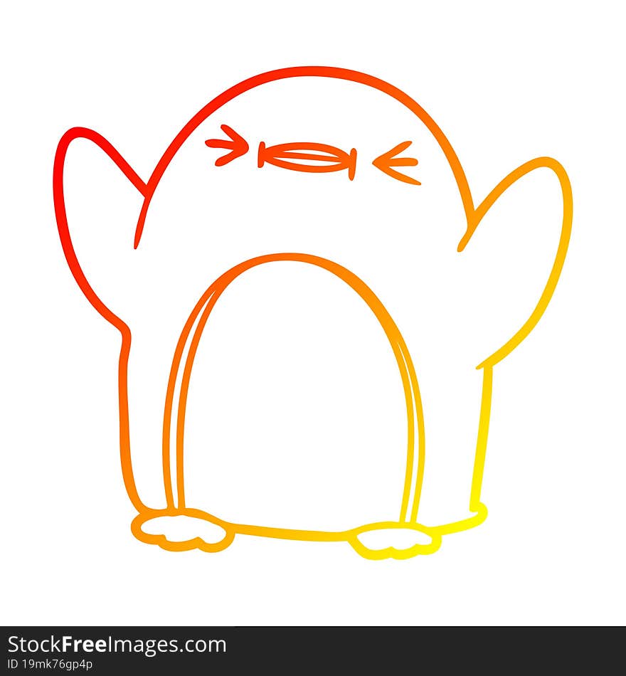 warm gradient line drawing cartoon penguin