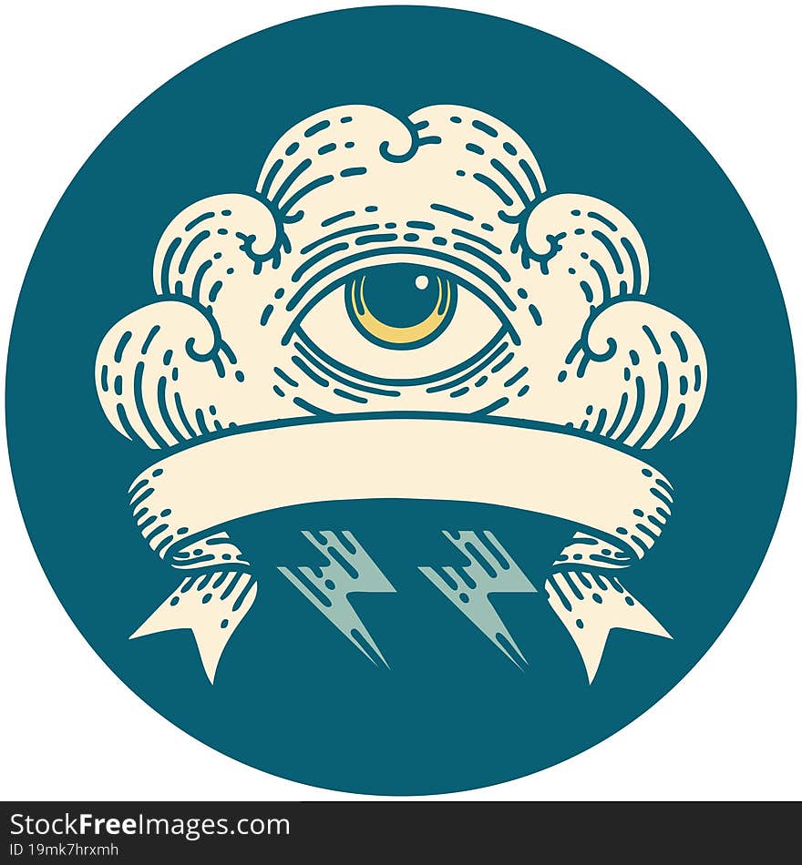 Icon With Banner Of An All Seeing Eye Cloud