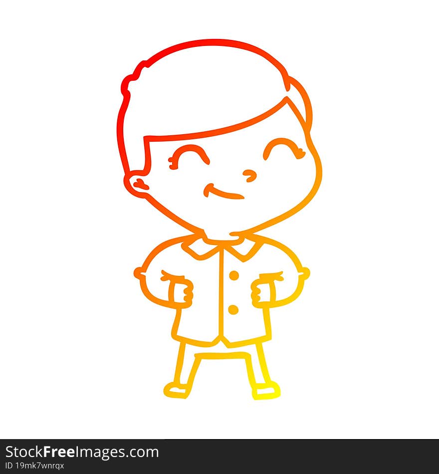 Warm Gradient Line Drawing Cartoon Boy With Hands On Hips