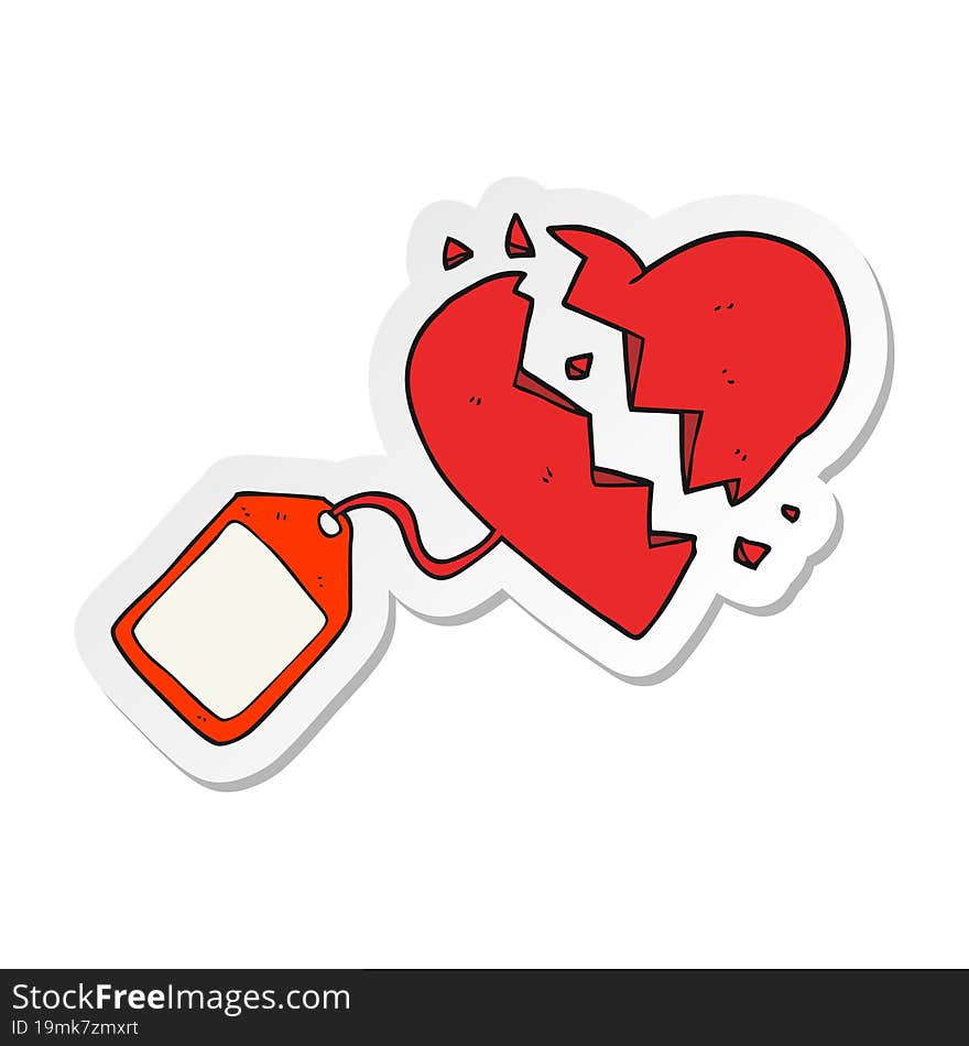 sticker of a cartoon luggage tag on broken heart