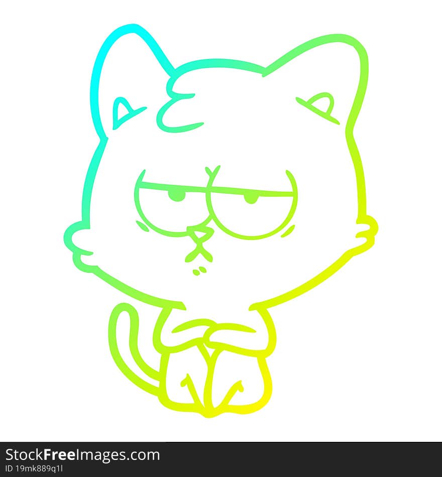 cold gradient line drawing bored cartoon cat